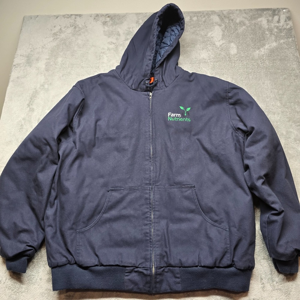 Corner Stone Work Jacket Mens 3XLT Blue Farm Nutrients‎ Logo Hooded Long Sleeve